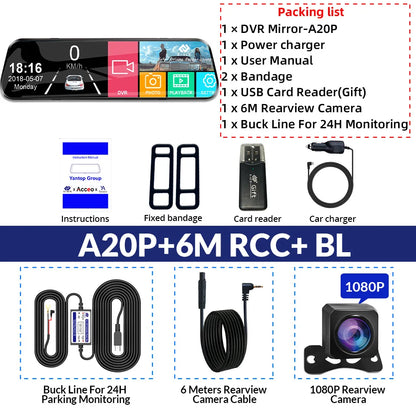 A20P10 Inch 1080P Night vision CarDvr Camera Touch Screen