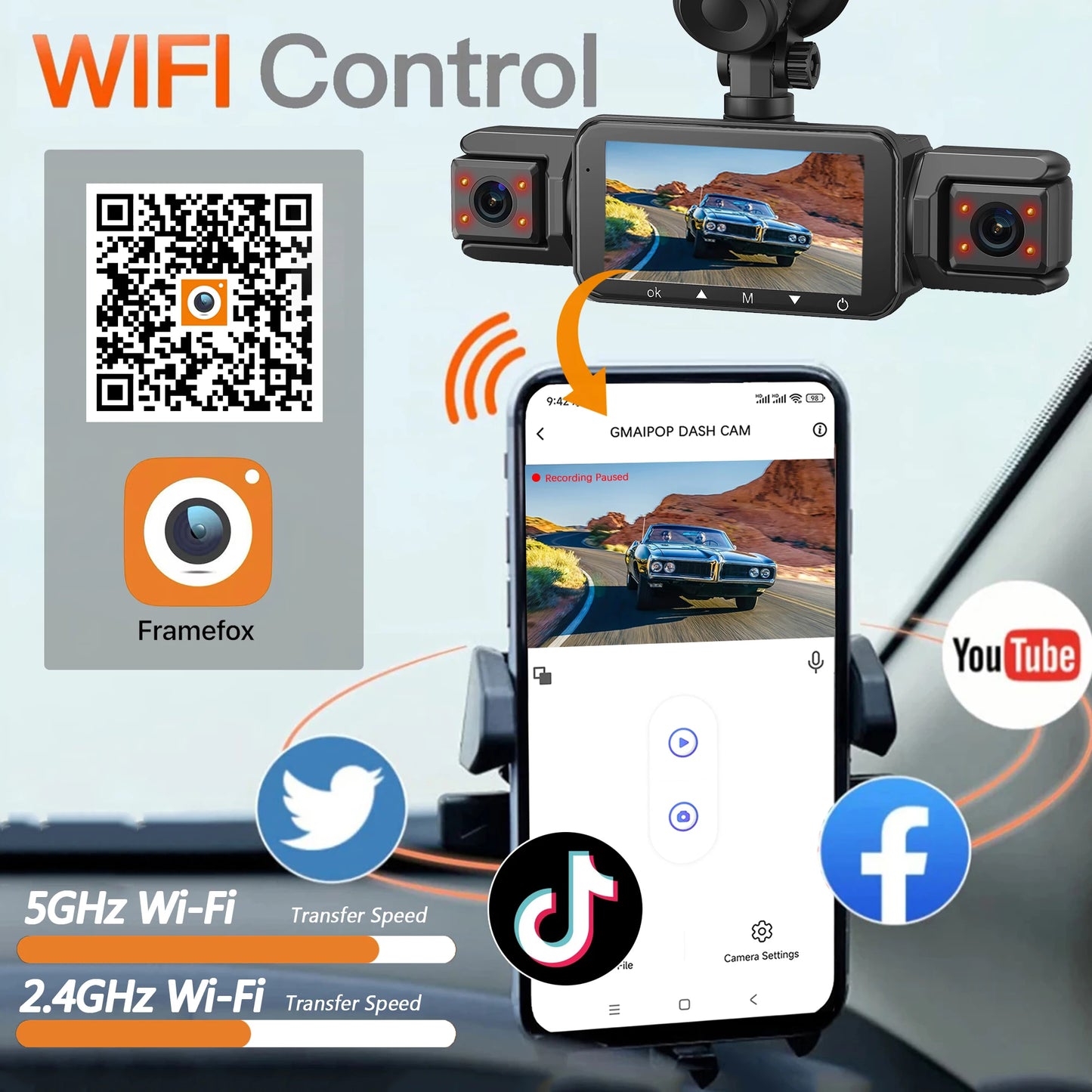 Dashcam for cars 4 Channel Black Box WiFi Driving Camera