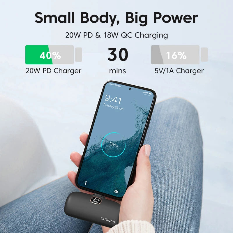 KUULAA Mini Power Bank 5000mAh Fast Charging Portable