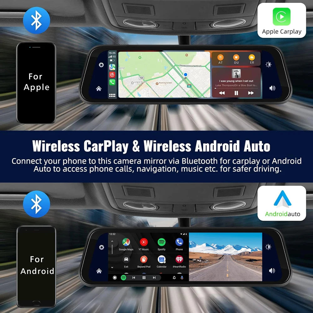 10"  Dash Cam 4K 3840*2160P Car Dvr Carplay Android Auto GPS