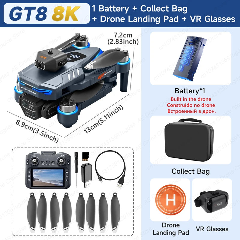 New GT8 Drone 8K Professional HD Dual Cameras Screen