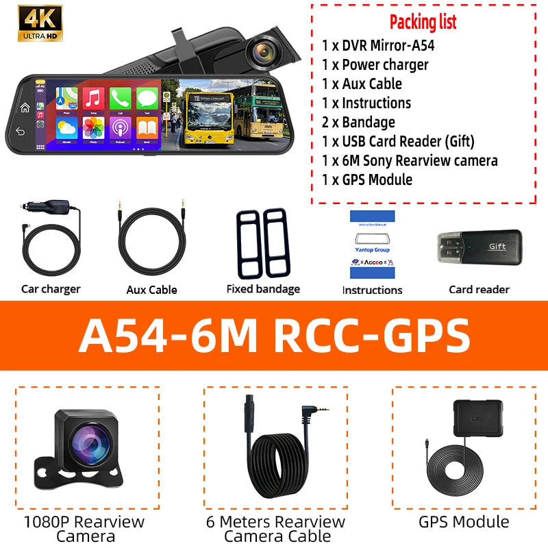 4K HD Car DVR Touch Screen Carplay & Android Auto Dash Cam