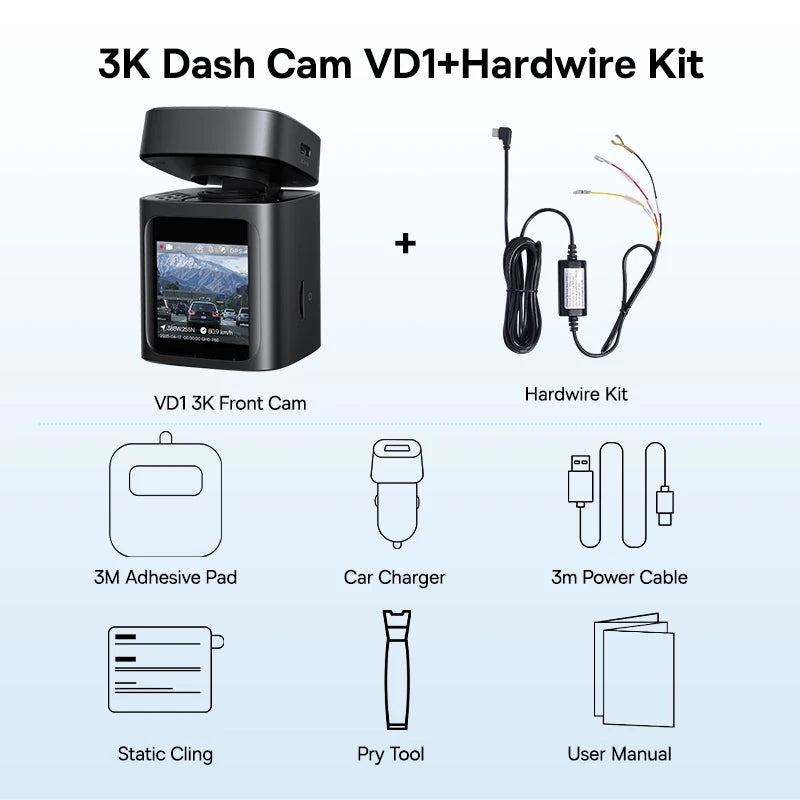 Baseus 3K Dash Cam VD1 Front and Rear Cam HD Built-in GPS