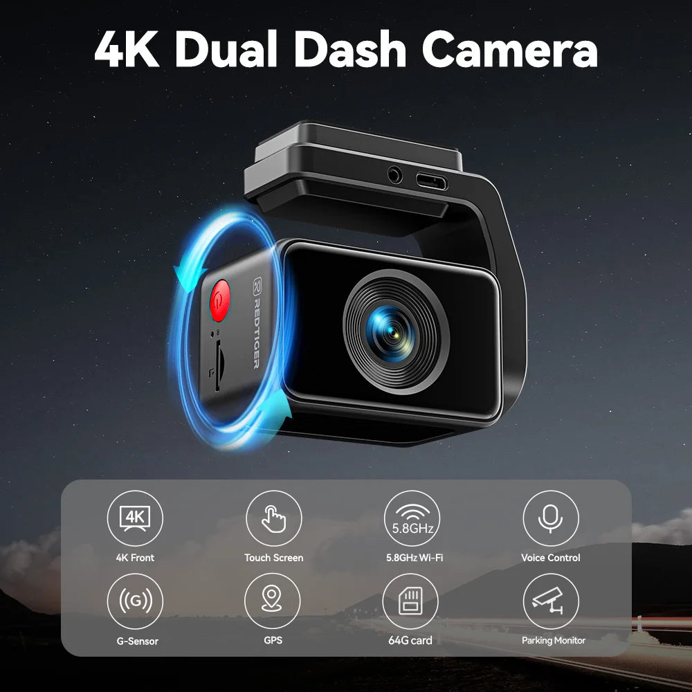 REDTIGER  A4 4k Dash Cam Front and Rear Drive Recorder