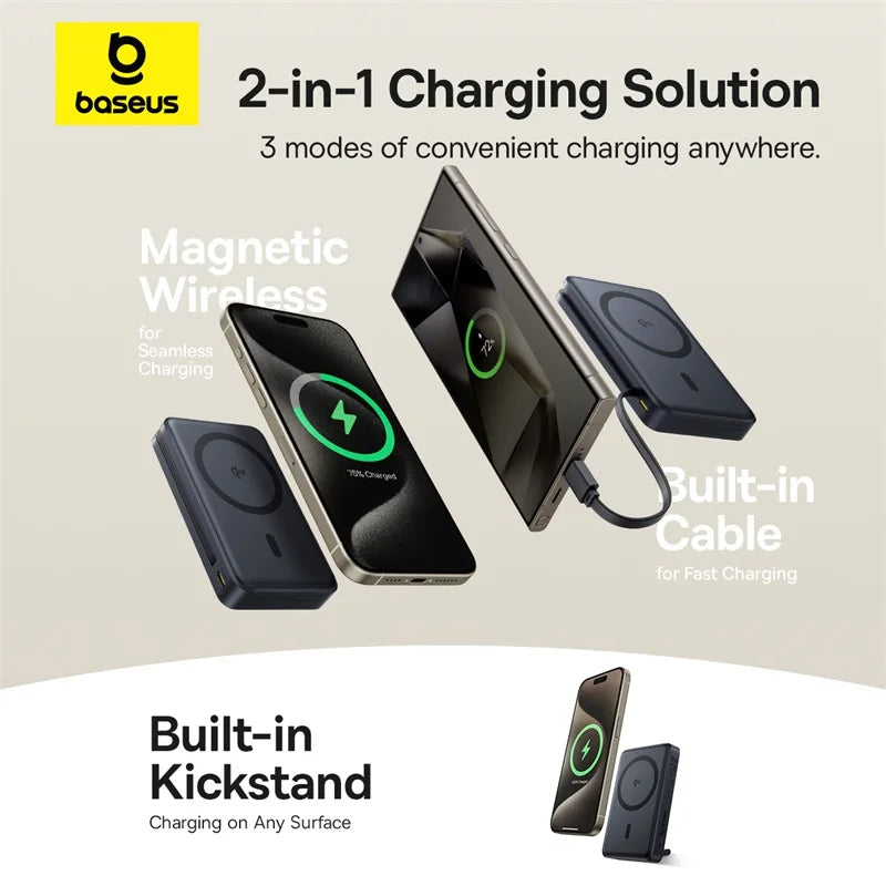 Baseus Qi2 45W Power Bank 10000mah With Kick stand For MagSafe