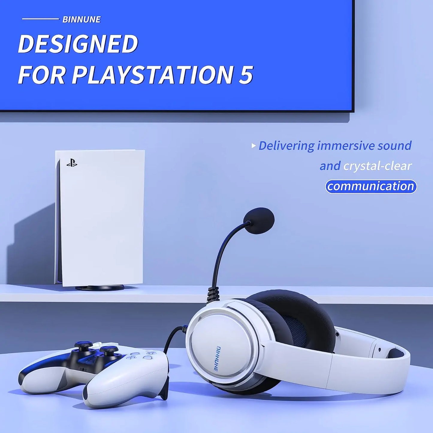 BINNUNE Gaming Headset with Mic for PS4 PS5 Xbox Series