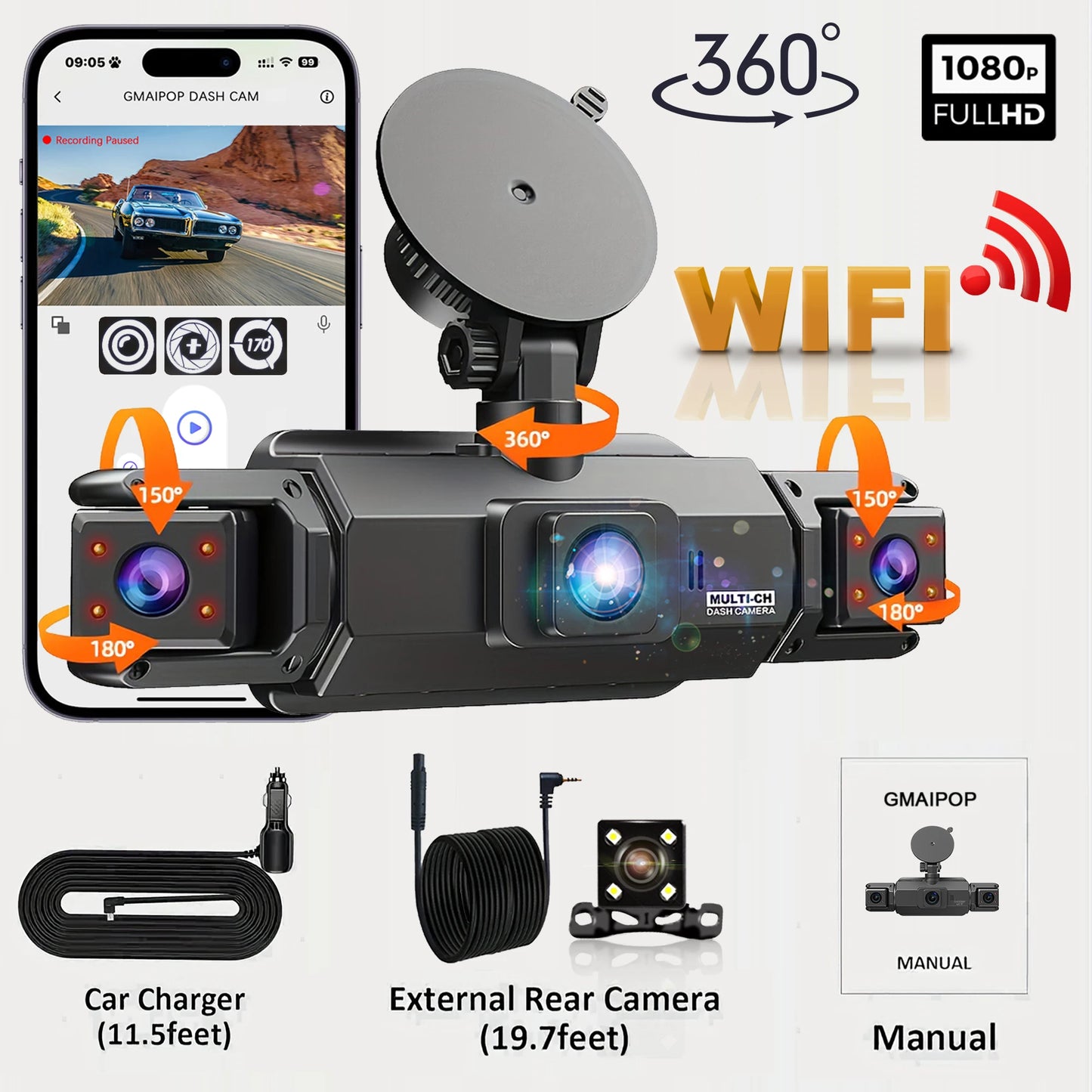 Dashcam for cars 4 Channel Black Box WiFi Driving Camera