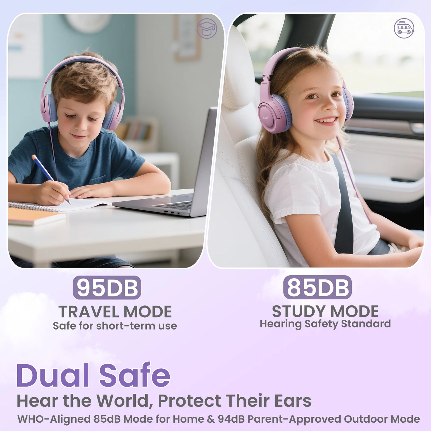 Acer HK03 Kids Wired Headphones for School 85/94dB Volume Limiter