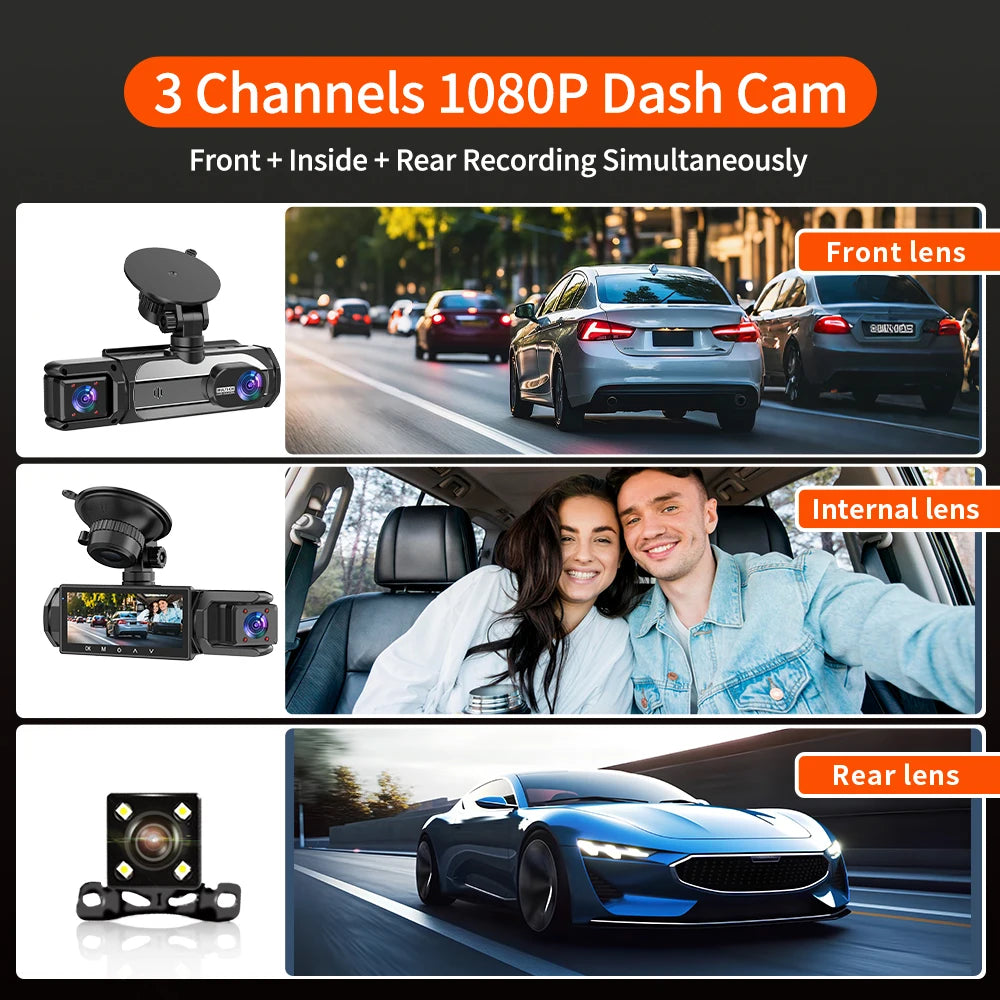 3 Cameraes Dash Cam 1080P Front and rear view camera