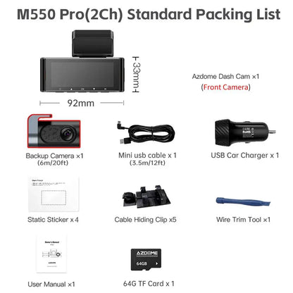 AZDOME M550 Pro 5.8Ghz WiFi 2/3 Channel Dash Cam