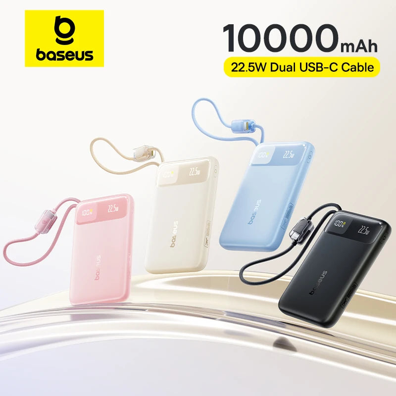 Baseus 10000mAh Power Bank 22.5W Built-In Dual USB-C Cable