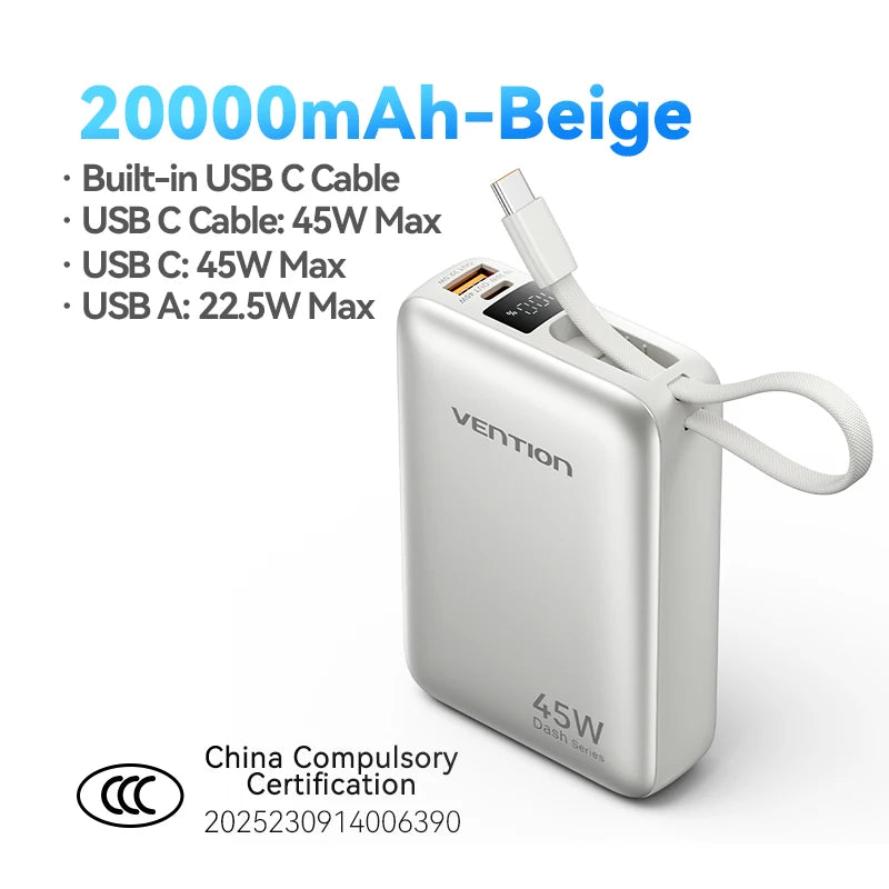 Vention CCC 45W 20000mAh Power Bank Fast Charging Portable