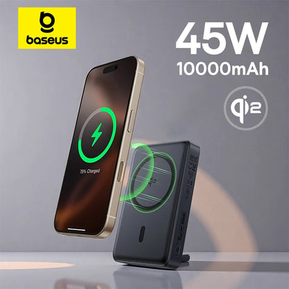 Baseus Qi2 45W Power Bank 10000mah With Kick stand For MagSafe