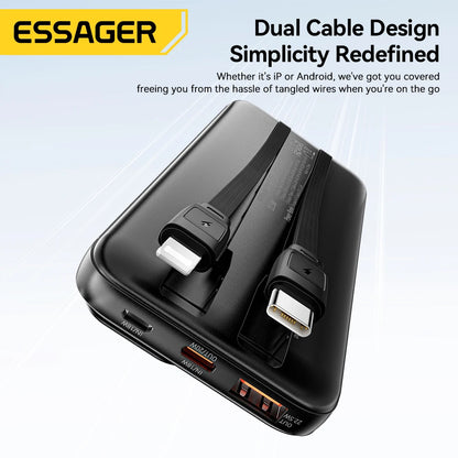 Essager Portable Power Bank 20000mAh with Two Built-in Cables
