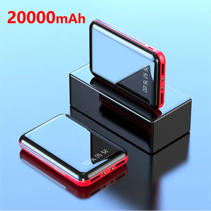20000mAh Mini Power Bank Portable Charger Mirror Screen LED Digital