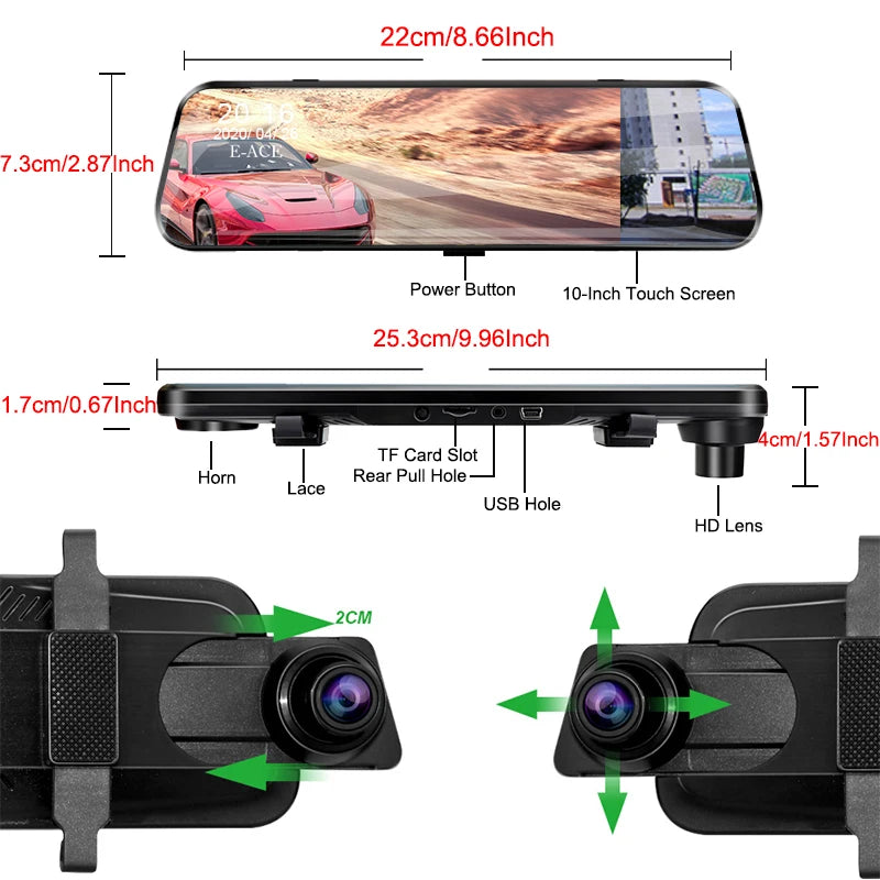 A20P10 Inch 1080P Night vision CarDvr Camera Touch Screen