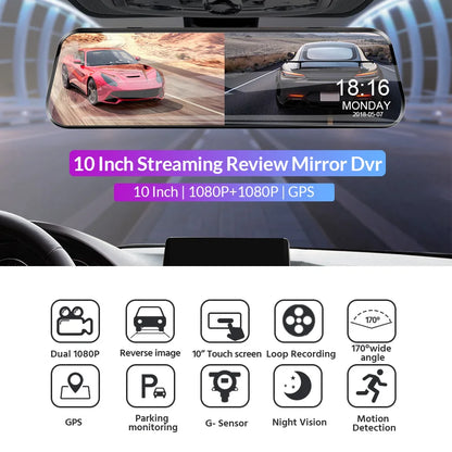 10 Inch Car DVR Car Touch Screen video Recorder Dual 1080P