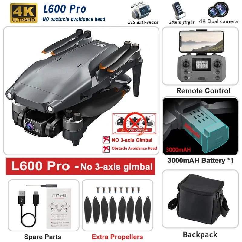 New L600 PRO MAX/PRO GPS Drone 5KM 4K Professional HD Dual Camera