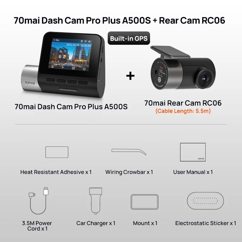 70mai Dash Cam Pro Plus A500S 1944P ADAS GPS Camera