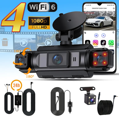 4Ch WiFi Dashcam car camera Black Box Driving DVR FHD 1080P