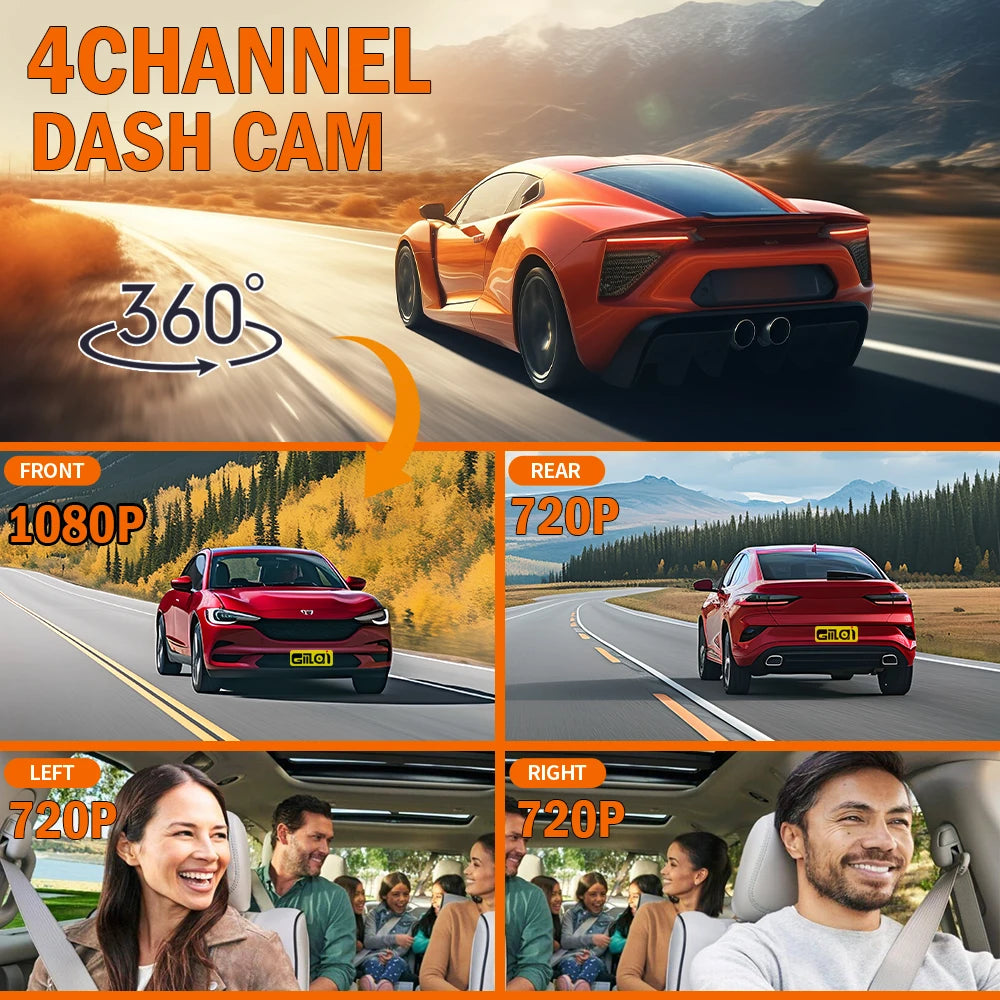 Dashcam for cars 4 Channel Black Box WiFi Driving Camera