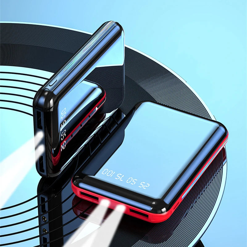 20000mAh Mini Power Bank Portable Charger Mirror Screen LED Digital