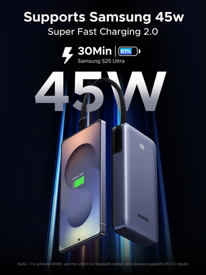 UGREEN 45W 20000mAh Built-in Type C Cable Power Bank