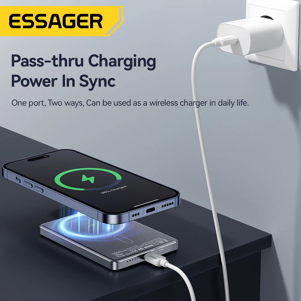 Essager Thin Wireless Power Bank Magnetic 20W 5000mAh Portable