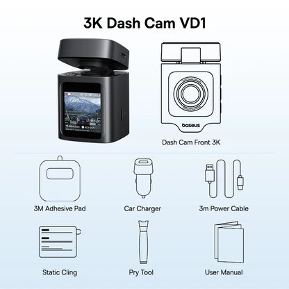 Baseus 3K Dash Cam VD1 Front and Rear Cam HD Built-in GPS