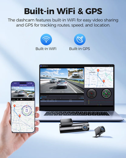 AZDOME M300S 4K Dash Cam Front and Rear, Built-in ADAS
