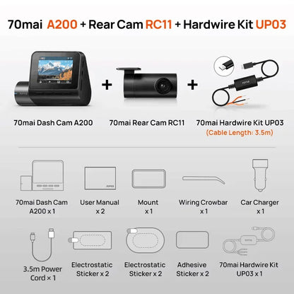 Global 70mai Dash Cam A200 Dual-channel Record 1080P HDR