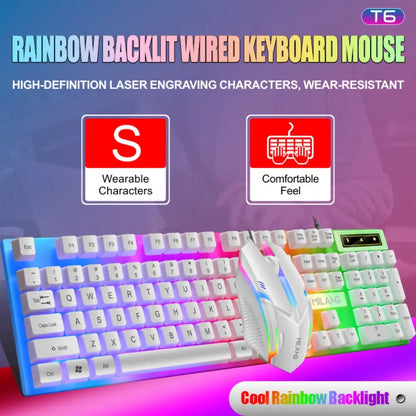 Rainbow Backlit Wired Keyboard and Mouse,Floating Keycap
