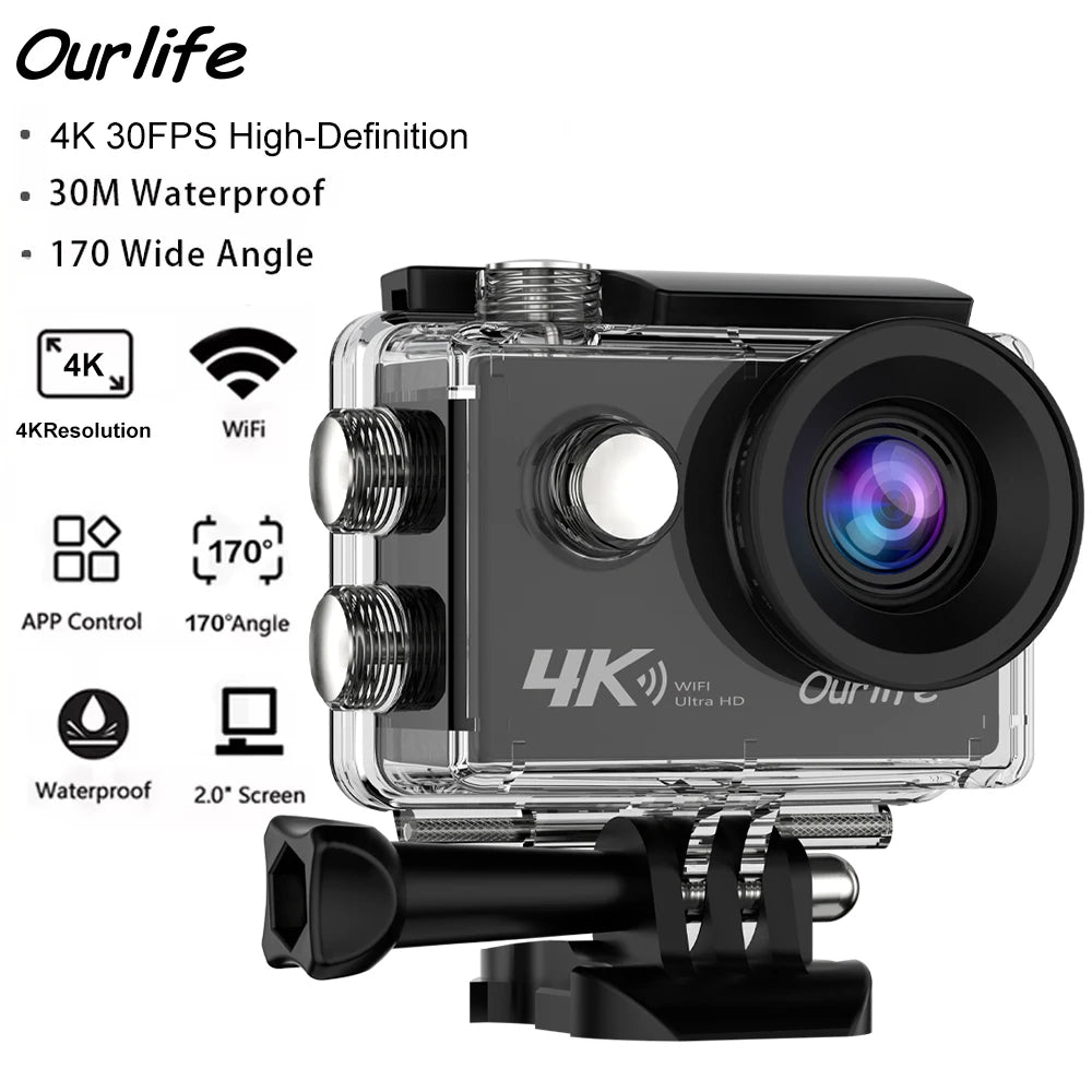 Ourlife 4K Action Camera Ultra HD 16MP WiFi 2.0 inch Screen