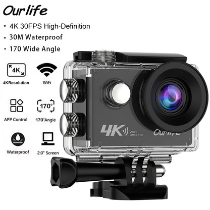 Ourlife 4K Action Camera Ultra HD 16MP WiFi 2.0 inch Screen