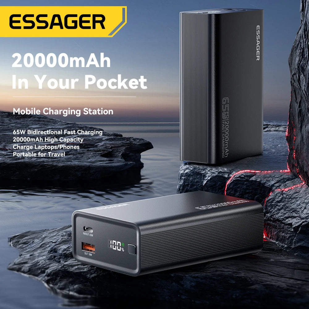 Essager Power Bank 20000mAh Portable PD 65W Fast Charging
