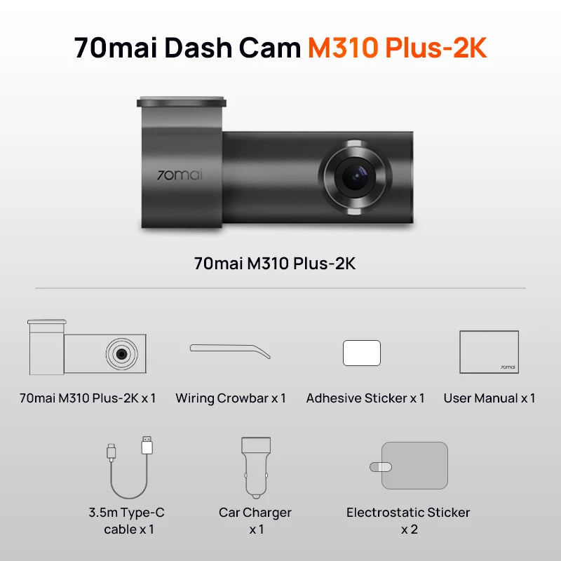 70mai Dash Cam M310 Plus 2K 1440P 143°FOV F1.55 Smart Voice Control