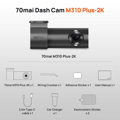 70mai Dash Cam M310 Plus 2K 1440P 143°FOV F1.55 Smart Voice Control
