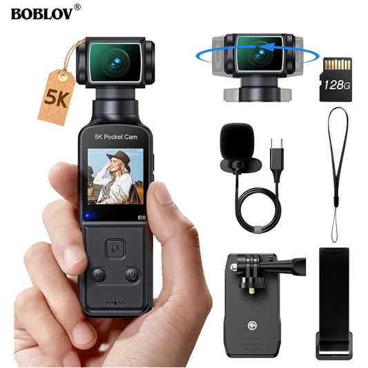 BOBLOV 5K Body Camera Sports Camera 270° Rotating Lens External Mic Support Wearing Cams EIS Stabilization for Meeting Vloggers