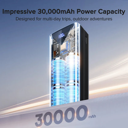 QOOVI 30000mah Power Bank 22.5W Fast Charging Built-in Cable