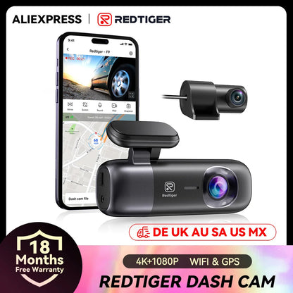 REDTIGER F9 Dash Cam 4K Front and Rear 5.8Hz WiFi GPS Car Camera