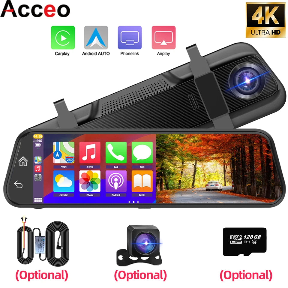 4K HD Car DVR Touch Screen Carplay & Android Auto Dash Cam