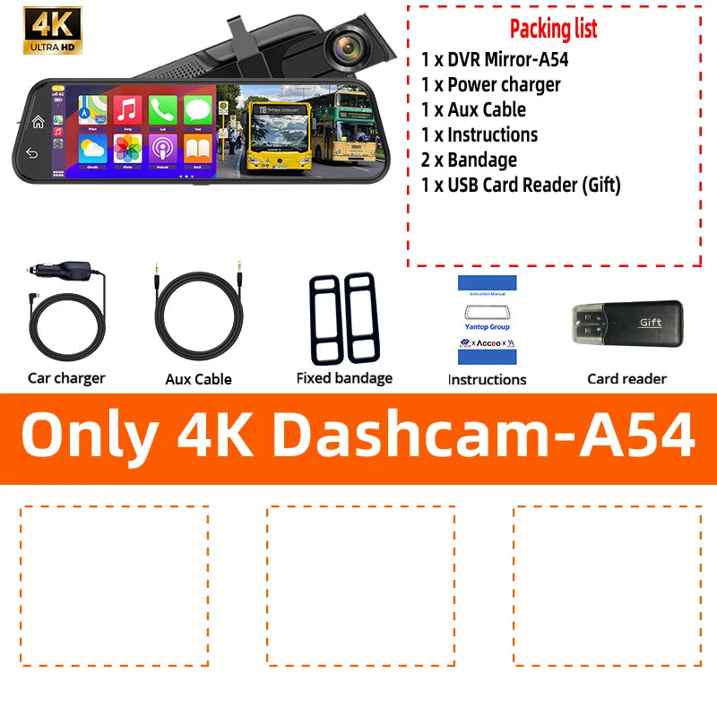 4K HD Car DVR Touch Screen Carplay & Android Auto Dash Cam