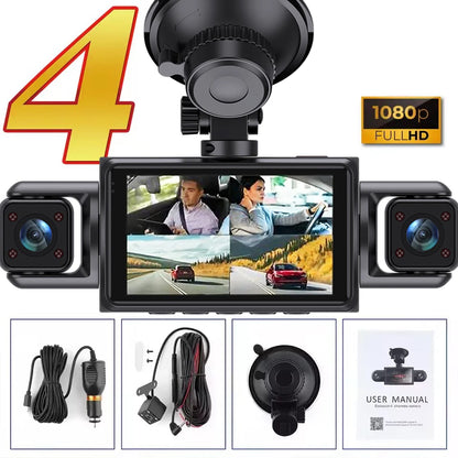 DashCam Car Dvr Video Recorder 4 Channels 360° WIFI Front inside Rotatable Rear View Camera 24h Parking Monitor Car dash cam