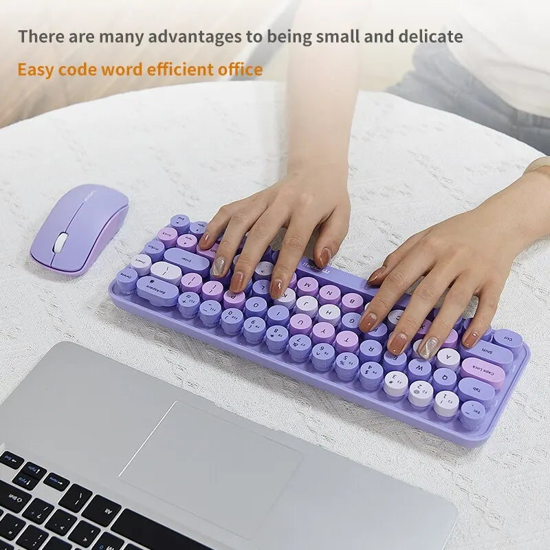 MOFII Wireless Keyboard and Mouse, Cute Colorful 68 Round Keycap