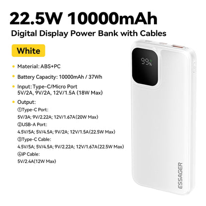 Essager Portable Power Bank 20000mAh with Two Built-in Cables