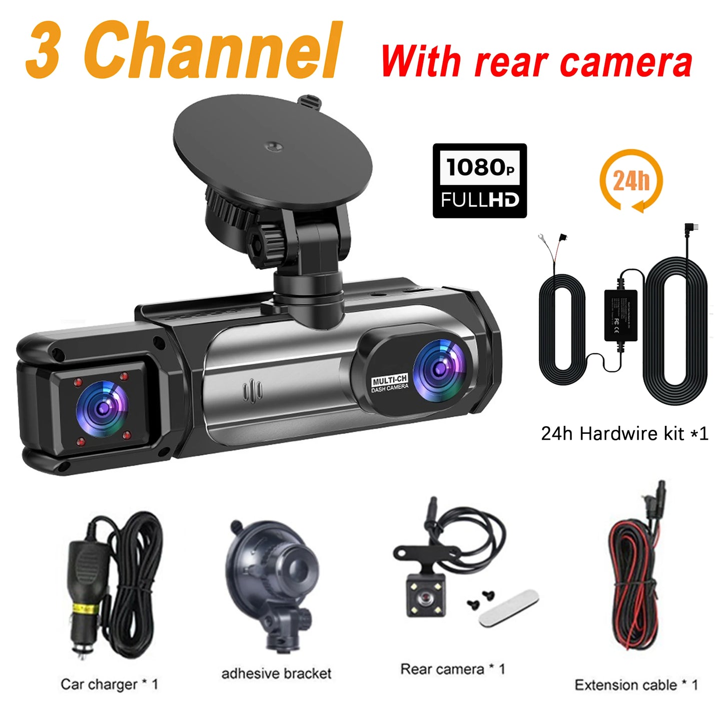 3 Cameraes Dash Cam 1080P Front and rear view camera