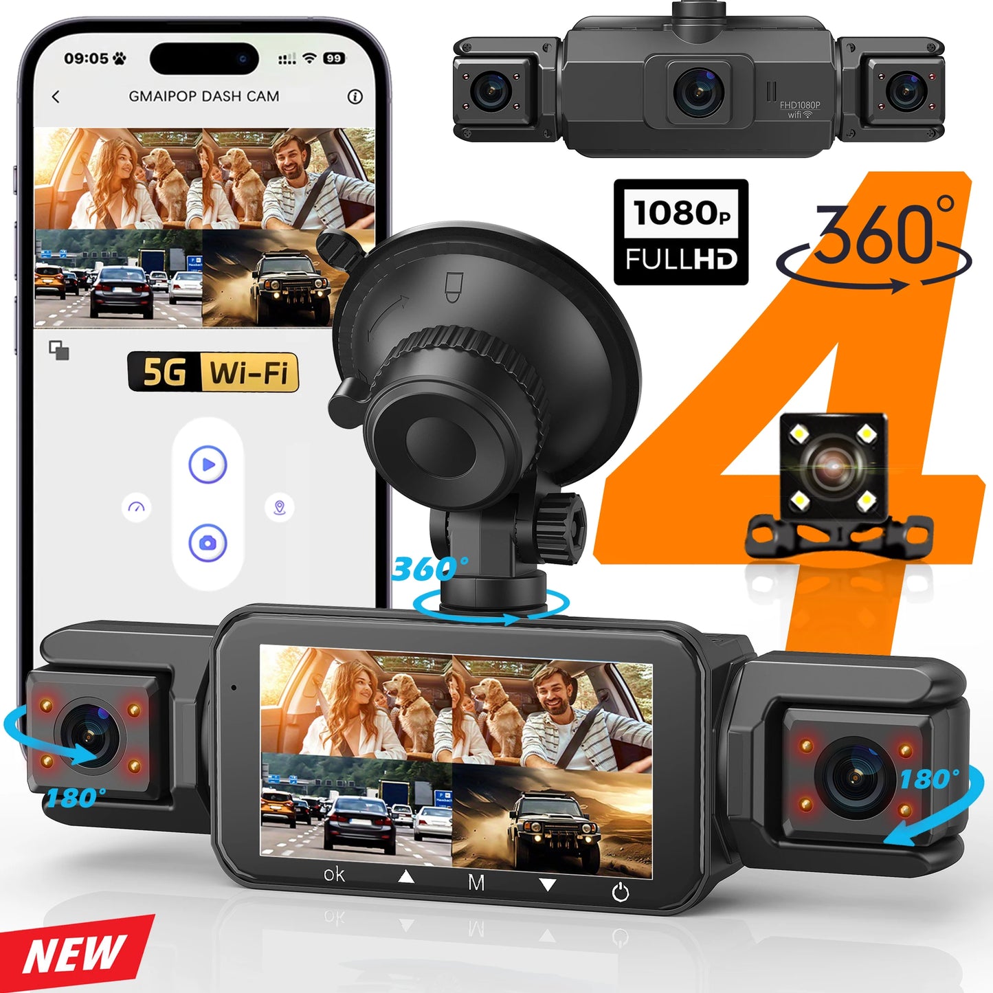 Dashcam for cars 4 Channel Black Box WiFi Driving Camera