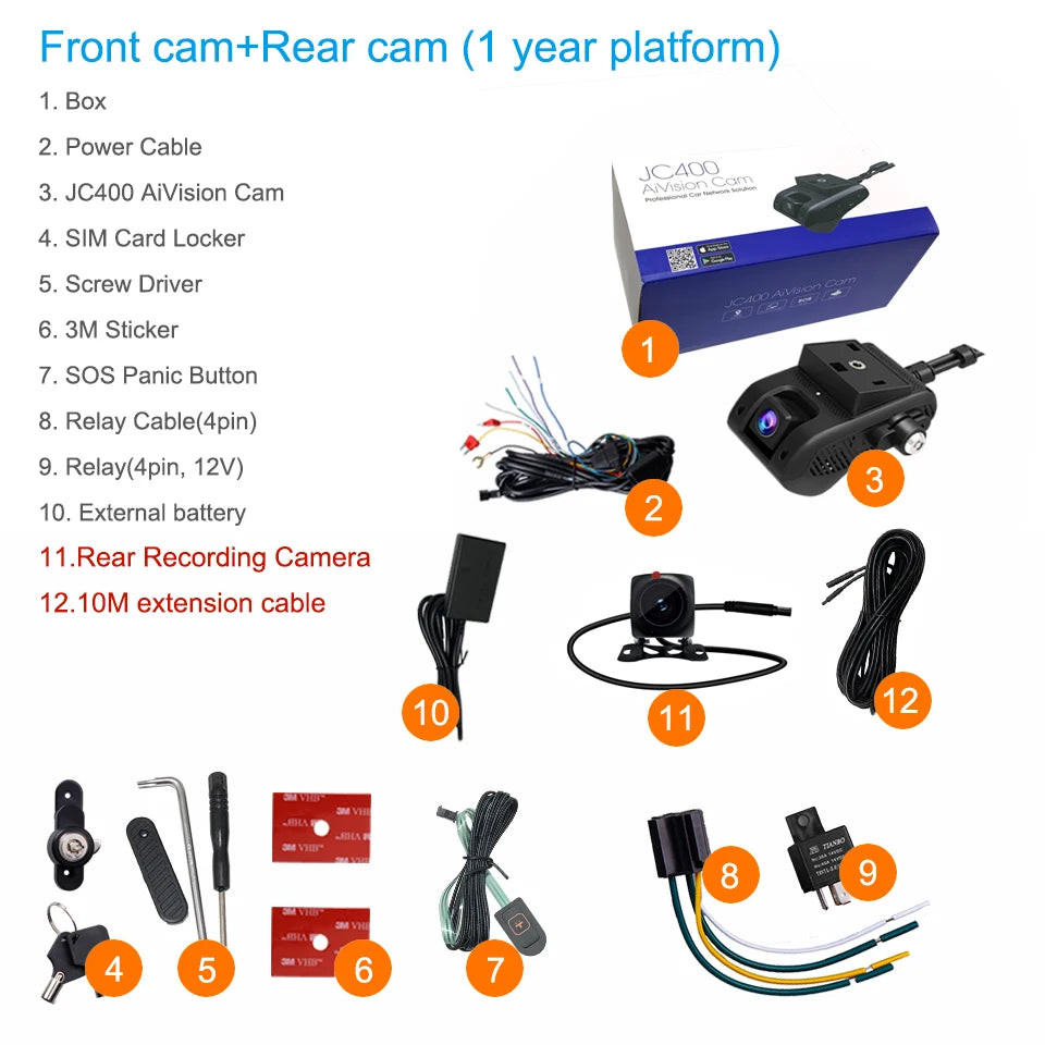 JIMIMAX 4G Dash Cam Front and Rear JC400-A WIFI Hotspot DVR Camera