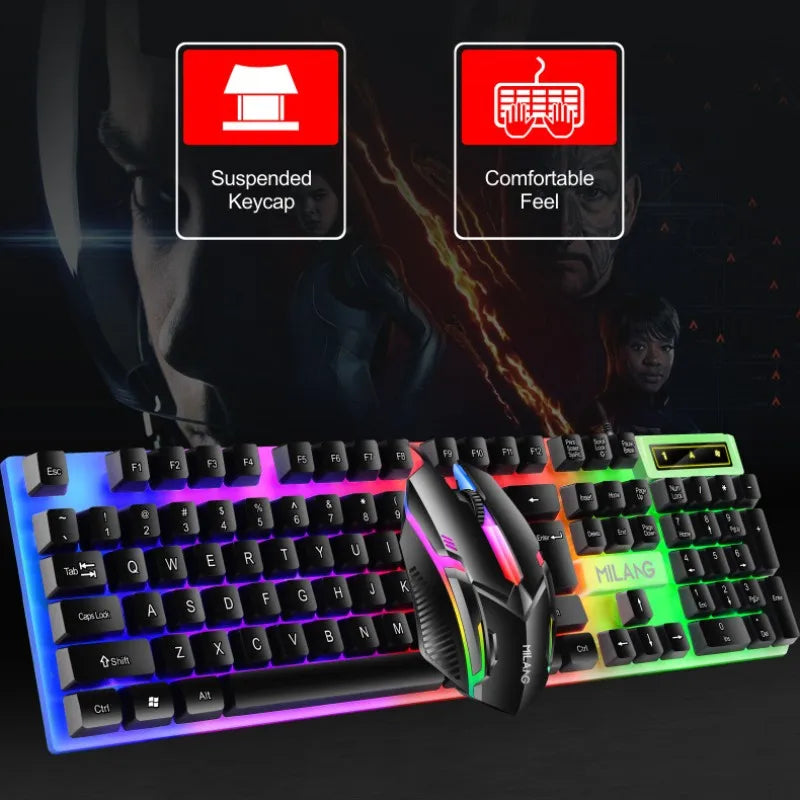 Rainbow Backlit Wired Keyboard and Mouse,Floating Keycap
