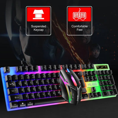 Rainbow Backlit Wired Keyboard and Mouse,Floating Keycap